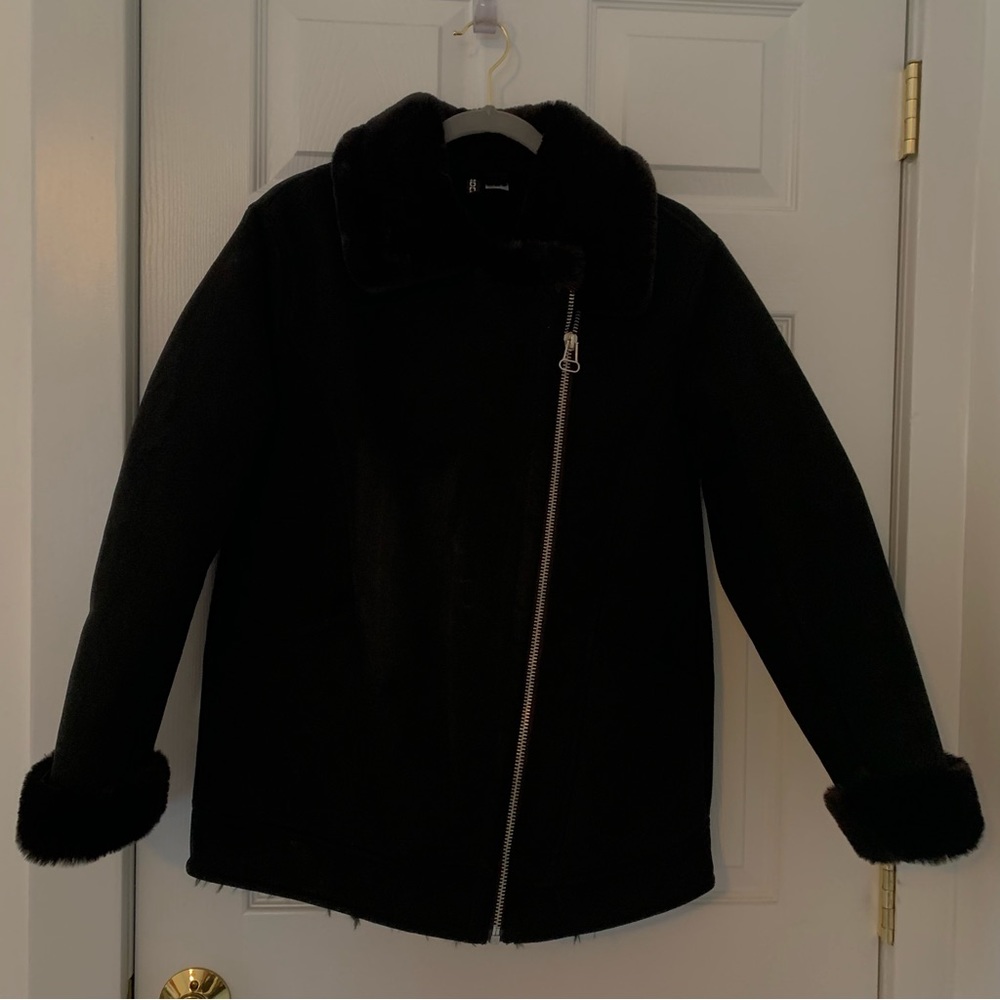 H&M Faux Fur Lined Suede Coat